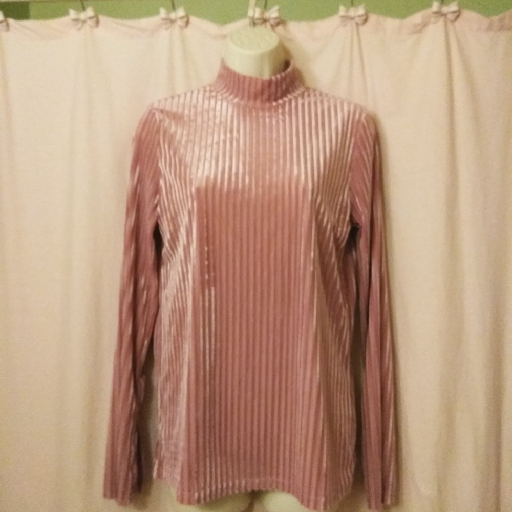 Pink Velvet Stripe Mockneck Longsleeve Shirt